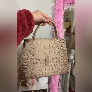 Elegant Beige Crocodile-Embossed Handbag